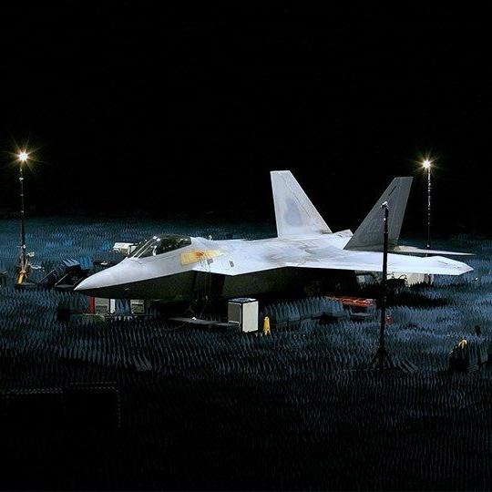 Fighter aircraft in anechoic chamber